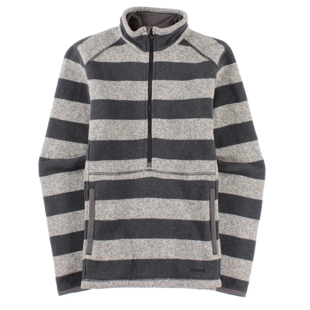 Patagonia Better Sweater stripe grey marsupial fleece lined pocket